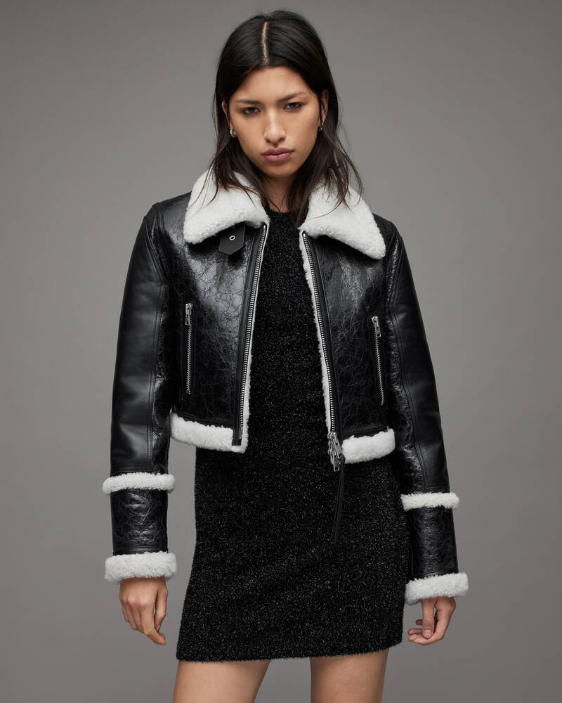 Black/White Allsaints Calvert Shearling Flying Jacket | WL090X-250