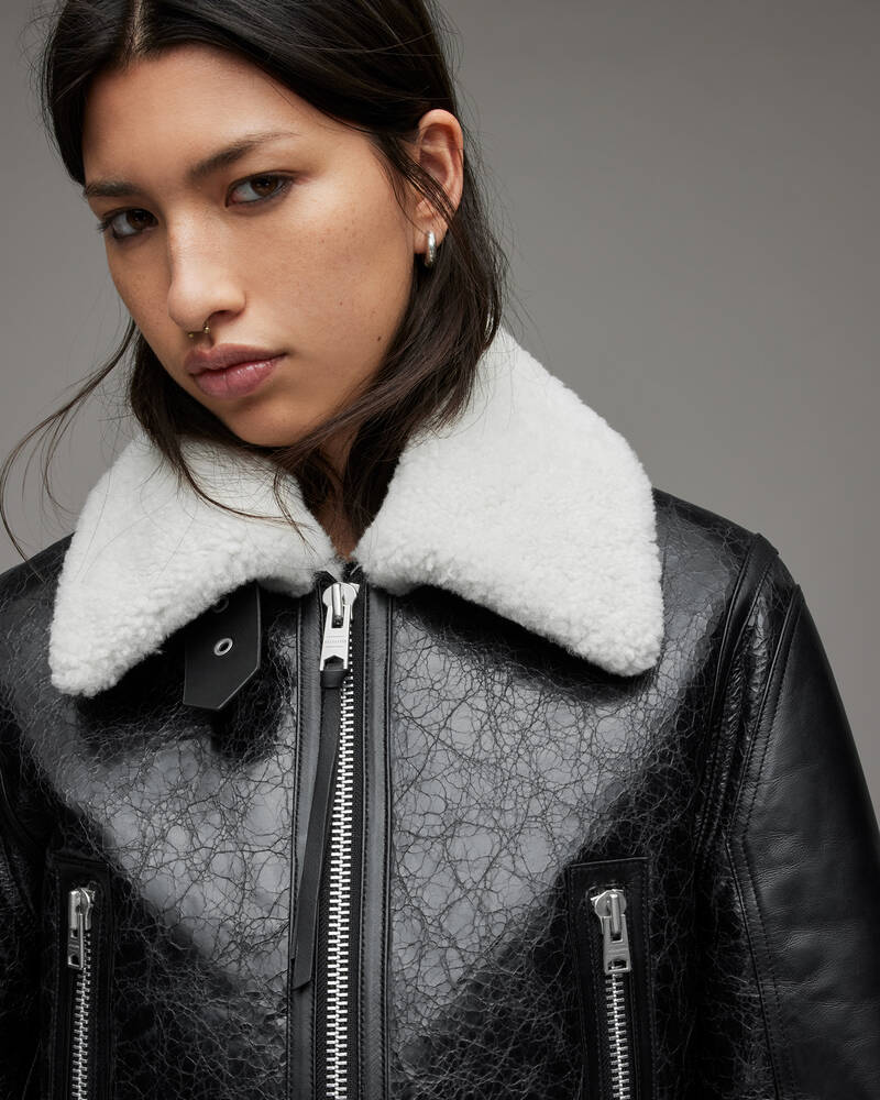 Black/White Allsaints Calvert Shearling Flying Jacket | WL090X-250