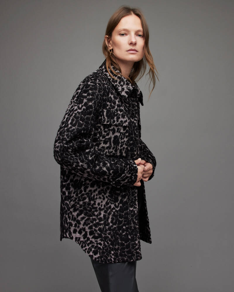 Black/White Allsaints Jessa Leopard Jacket | WO056X-250