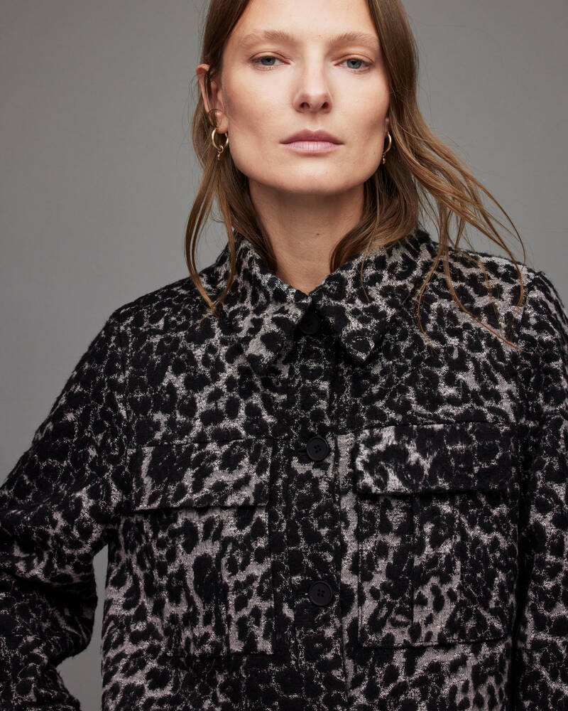 Black/White Allsaints Jessa Leopard Jacket | WO056X-250