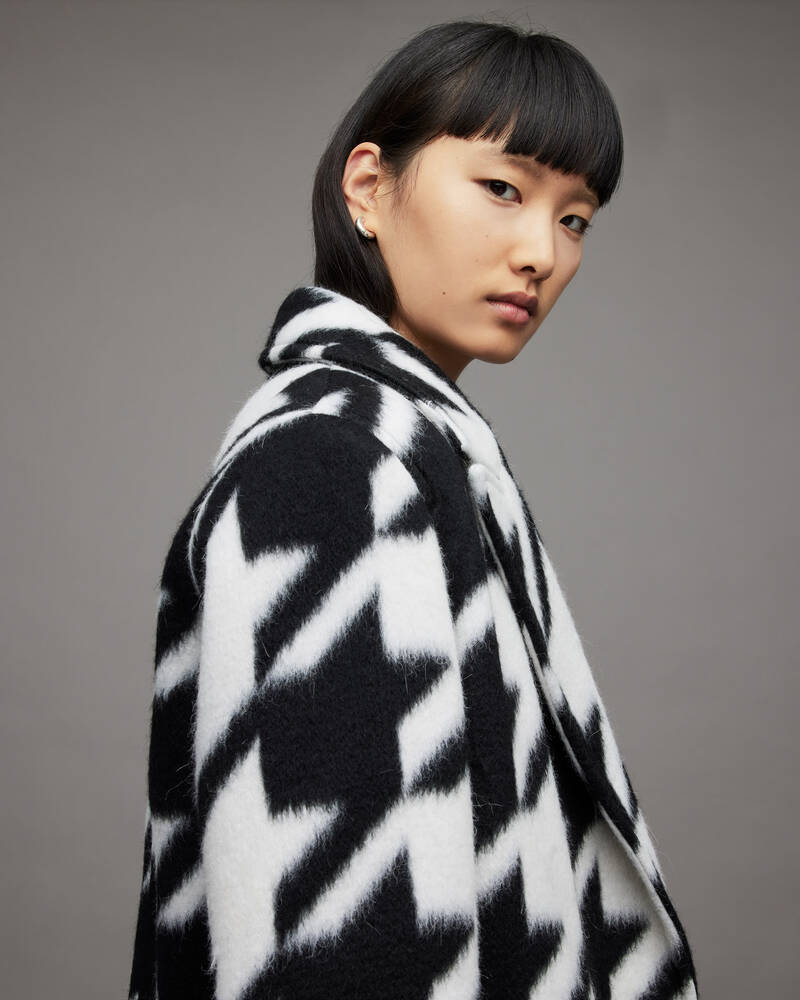 Black/White Allsaints Mabel Houndstooth Oversized Coat | WO089X-250