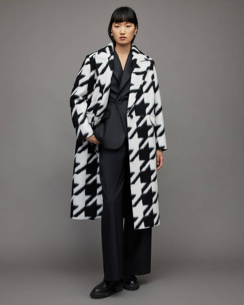 Black/White Allsaints Mabel Houndstooth Oversized Coat | WO089X-250