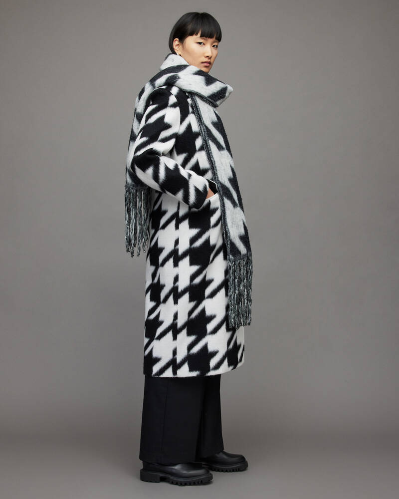 Black/White Allsaints Mabel Houndstooth Oversized Coat | WO089X-250