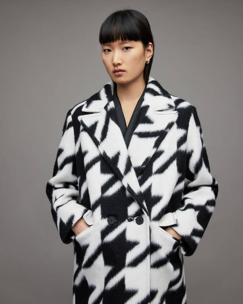 Black/White Allsaints Mabel Houndstooth Oversized Coat | WO089X-250