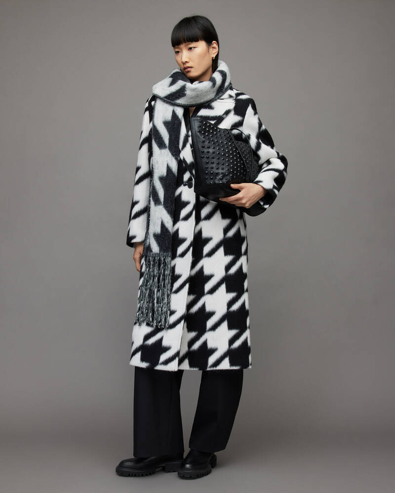 Black/White Allsaints Mabel Houndstooth Oversized Coat | WO089X-250