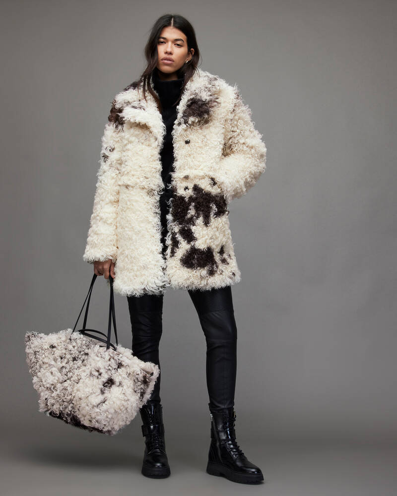 Black/White Allsaints Nessa Shearling Coat | WL126X-250