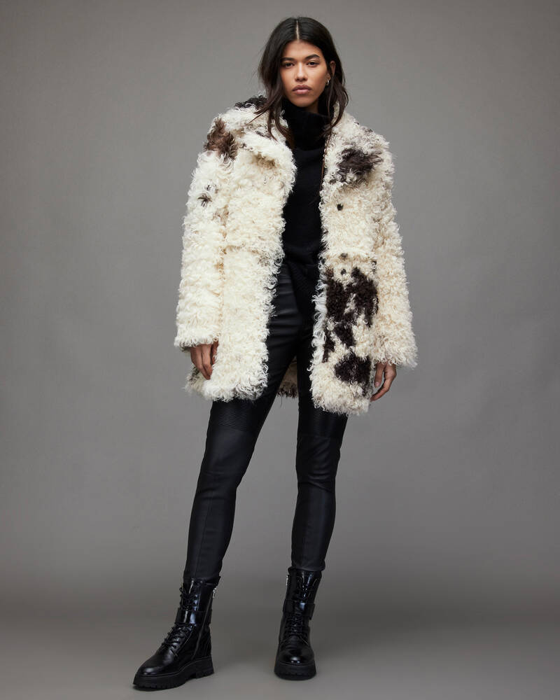 Black/White Allsaints Nessa Shearling Coat | WL126X-250