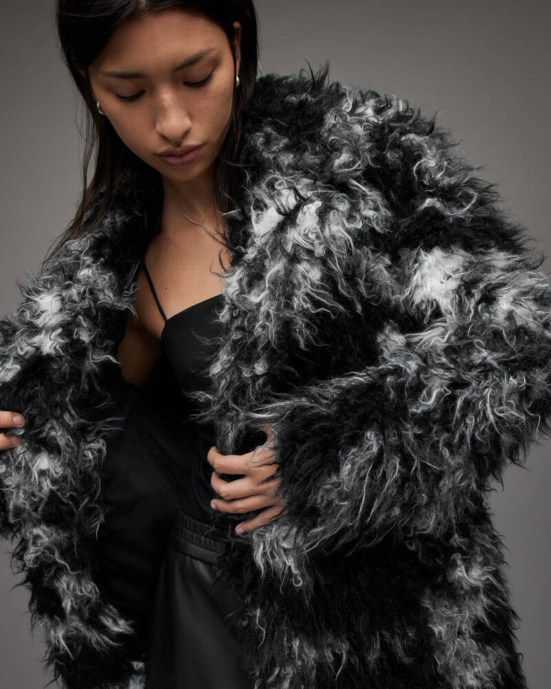 Black/White Allsaints Rupi Faux Fur Coat | WO100X-250