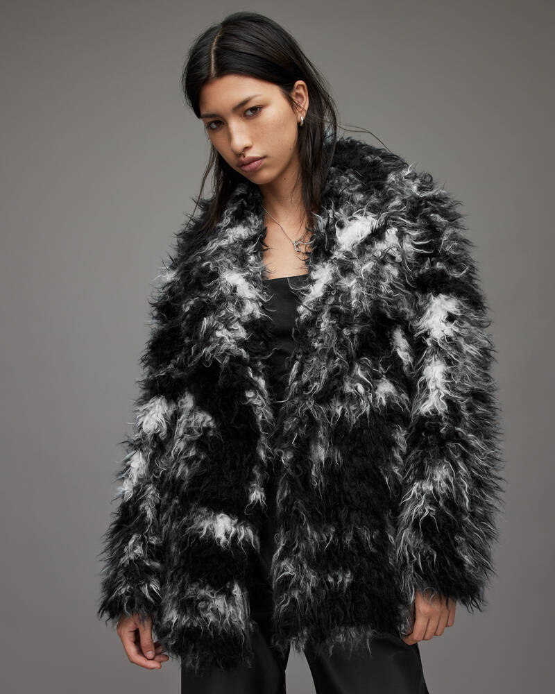 Black/White Allsaints Rupi Faux Fur Coat | WO100X-250