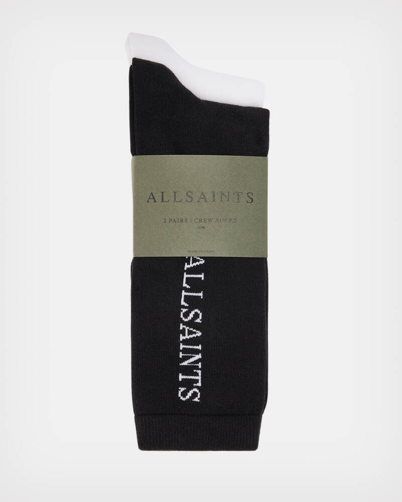 Black/White Allsaints Saints Logo 2 Pack Socks | WW500X-250