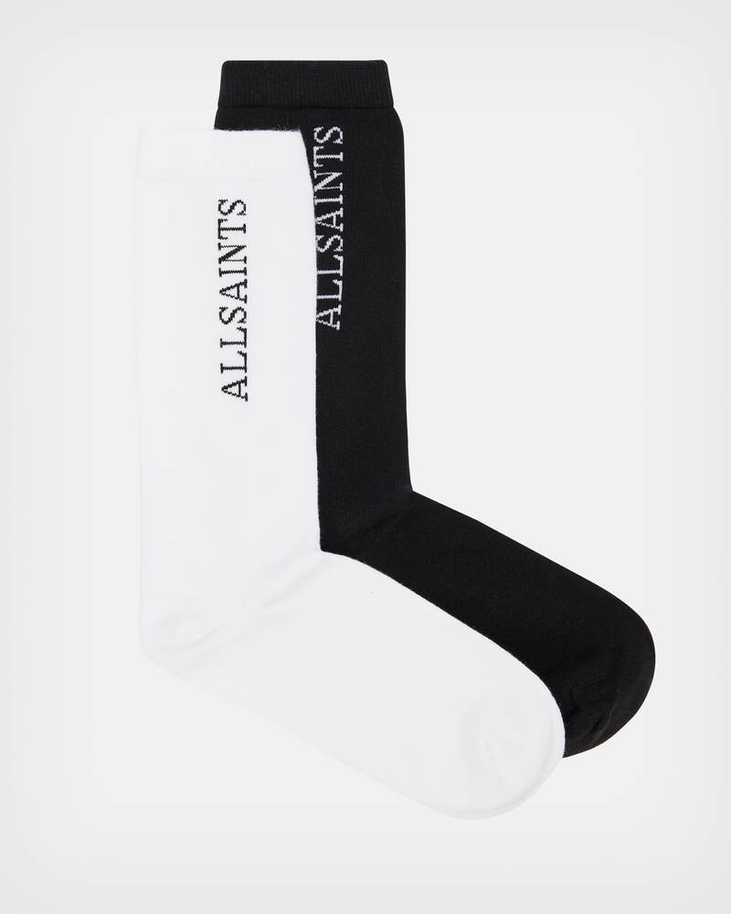 Black/White Allsaints Saints Logo 2 Pack Socks | WW500X-250