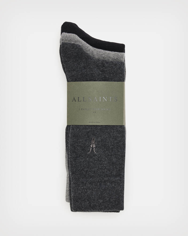 Blk/Charcal/Gry Ml Allsaints Adan Ramskull 3 Pack Socks | MQ003U-7434