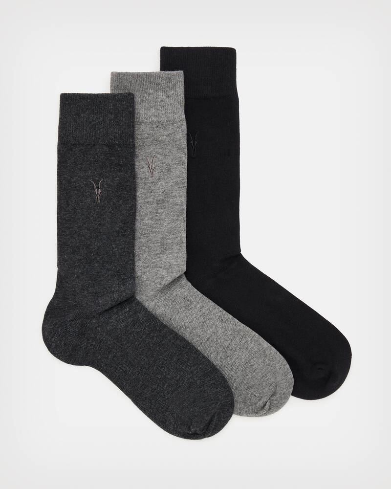 Blk/Charcal/Gry Ml Allsaints Adan Ramskull 3 Pack Socks | MQ003U-7434