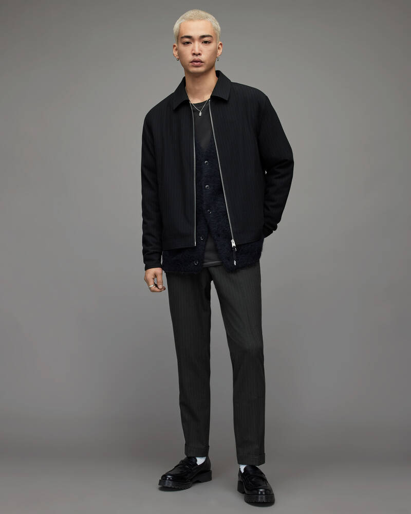 Blk/Chlk Pinstripe Allsaints Barrow Pinstripe Slim Trousers | MM043X-7995