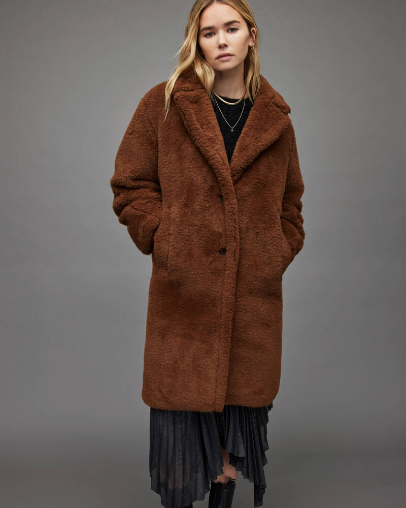 Brown Allsaints Doria Faux Fur Coat | WO080X-6