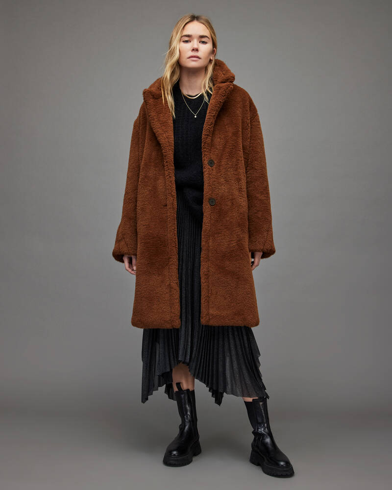 Brown Allsaints Doria Faux Fur Coat | WO080X-6