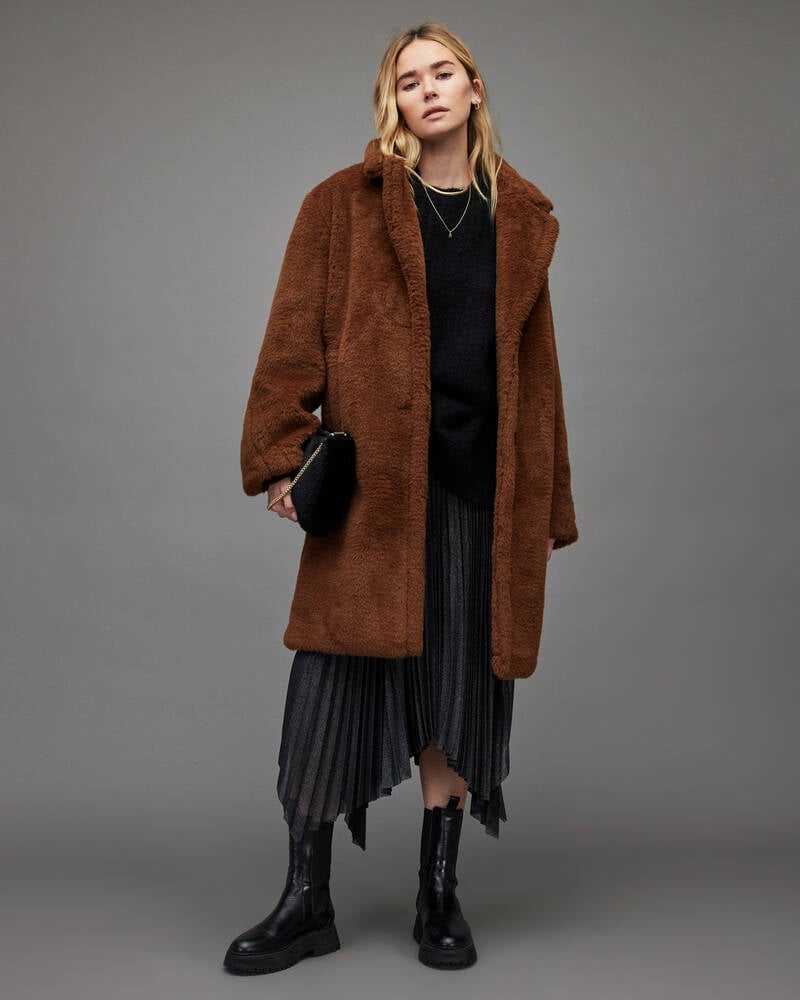 Brown Allsaints Doria Faux Fur Coat | WO080X-6