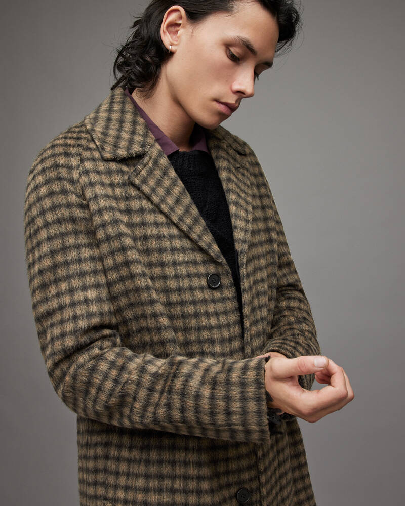 Brown Allsaints Drumm Checked Coat | MC037X-6