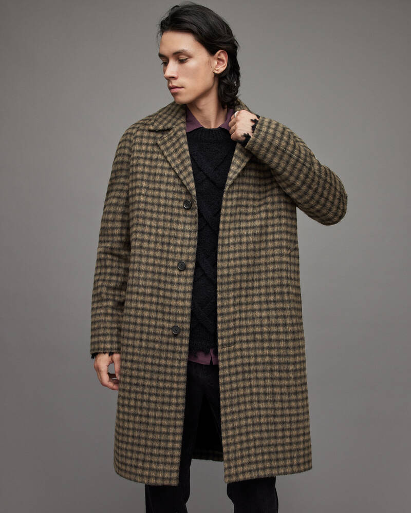 Brown Allsaints Drumm Checked Coat | MC037X-6