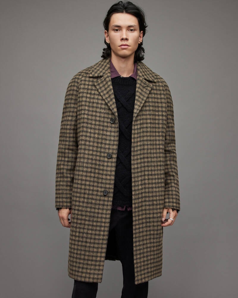 Brown Allsaints Drumm Checked Coat | MC037X-6