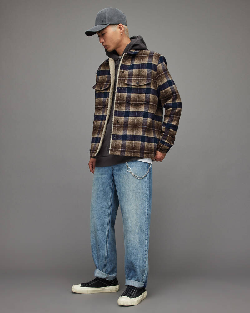 Brown/Blue Allsaints Willingboro Checked Shirt Jacket | MJ106X-6969