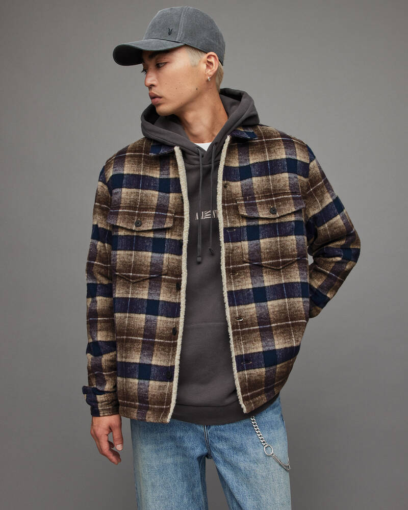 Brown/Blue Allsaints Willingboro Checked Shirt Jacket | MJ106X-6969