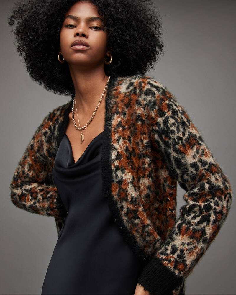 Camel Multi Allsaints Leopard Star Cardigan | WK039X-7794