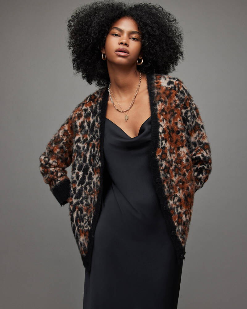 Camel Multi Allsaints Leopard Star Cardigan | WK039X-7794