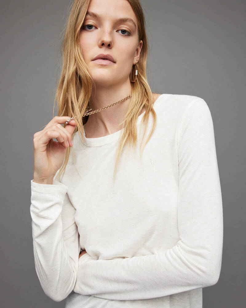 Chalk White Allsaints Esme Shimmer Long Sleeve T Shirt | WM103X-4068