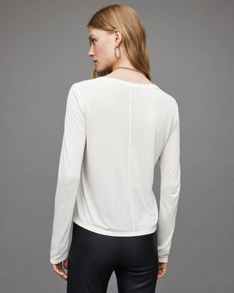 Chalk White Allsaints Esme Shimmer Long Sleeve T Shirt | WM103X-4068