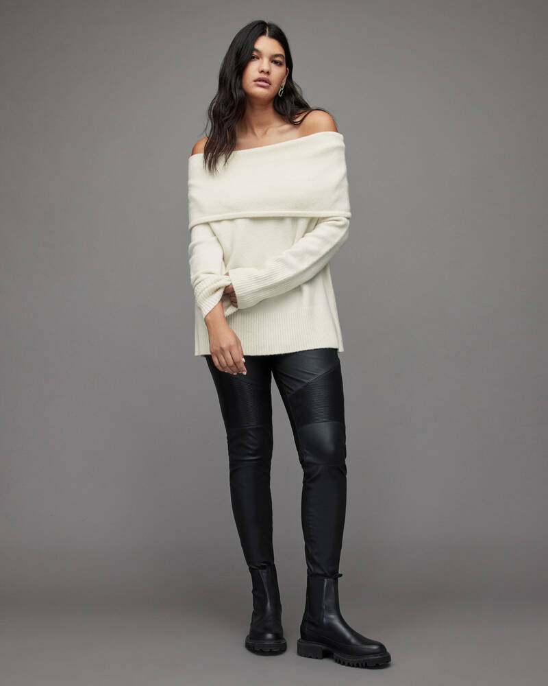 Chalk White Allsaints Lea Off Shoulder Jumper | WK004W-4068