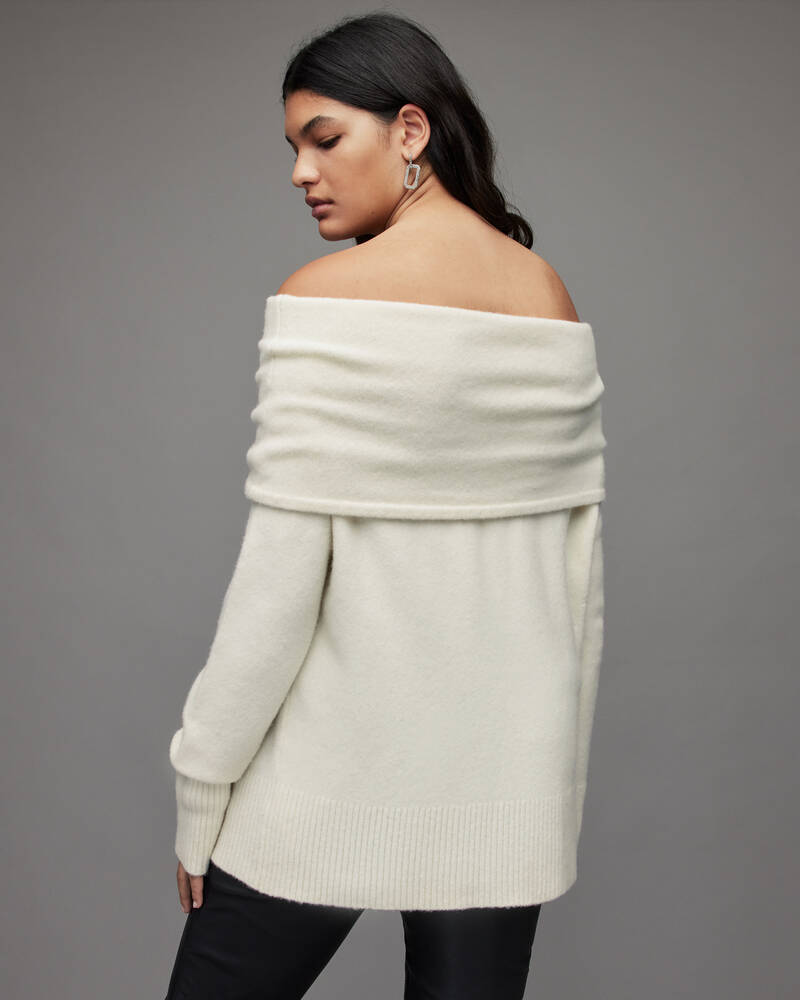 Chalk White Allsaints Lea Off Shoulder Jumper | WK004W-4068