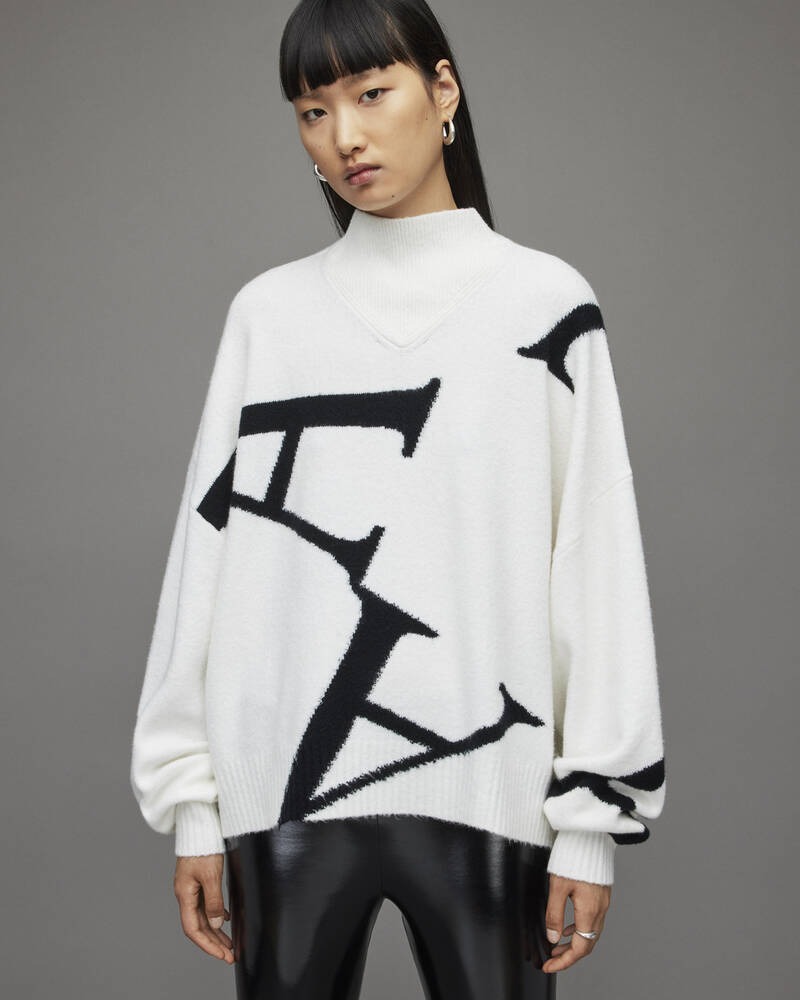 Chalk White/Black Allsaints A Star Graphic Jumper | WK100V-4359