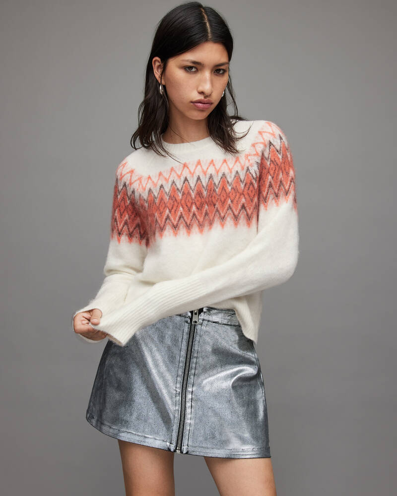 Chalk White/Orange Allsaints Clyde Jacquard Jumper | WK045V-7772