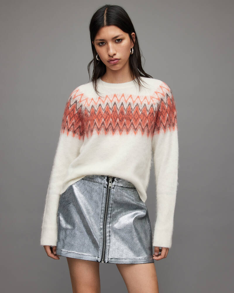 Chalk White/Orange Allsaints Clyde Jacquard Jumper | WK045V-7772