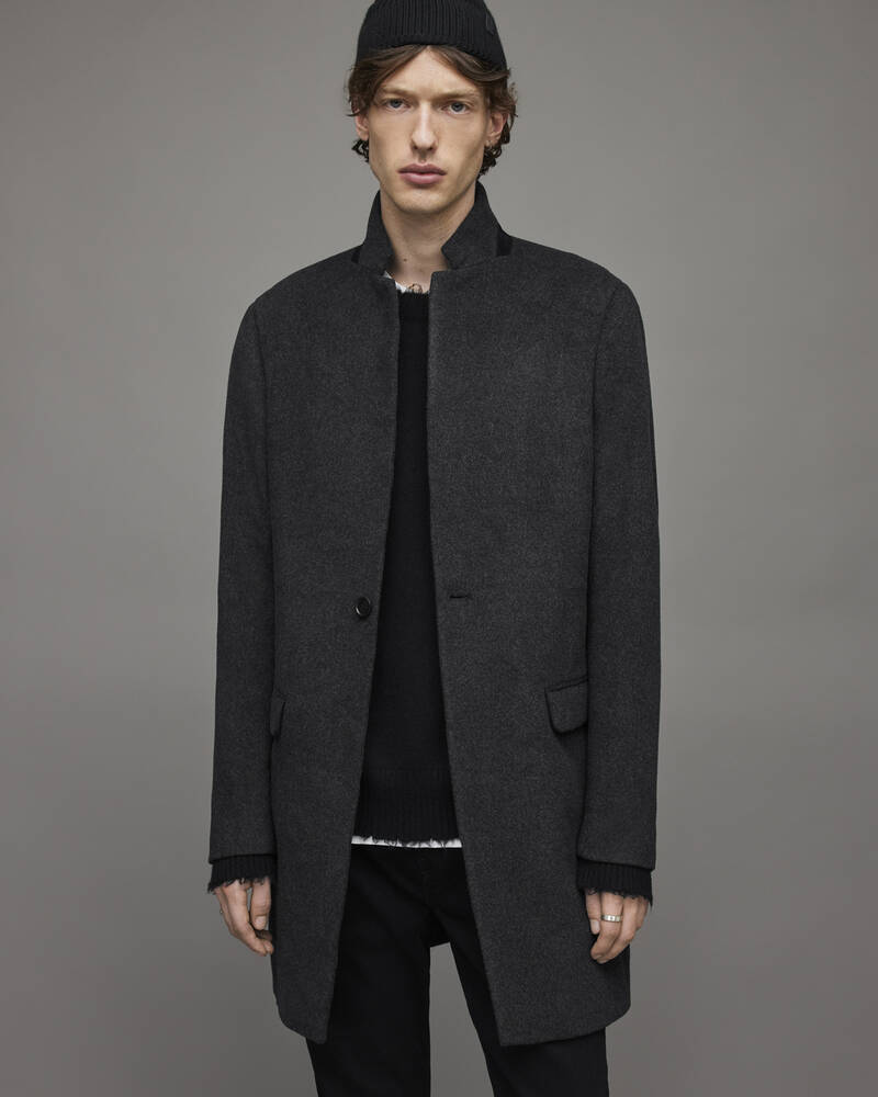 Charcoal Grey Allsaints Manor Wool Coat | MC048T-3860