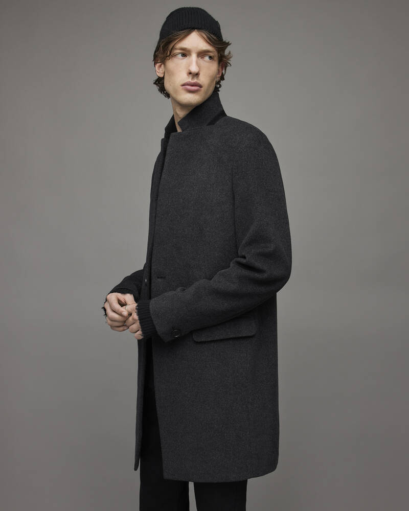 Charcoal Grey Allsaints Manor Wool Coat | MC048T-3860