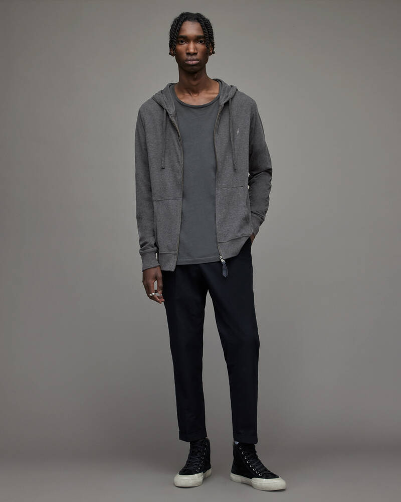 Charcoal Marl Allsaints Brace Brushed Cotton Hoodie | MF028H-811