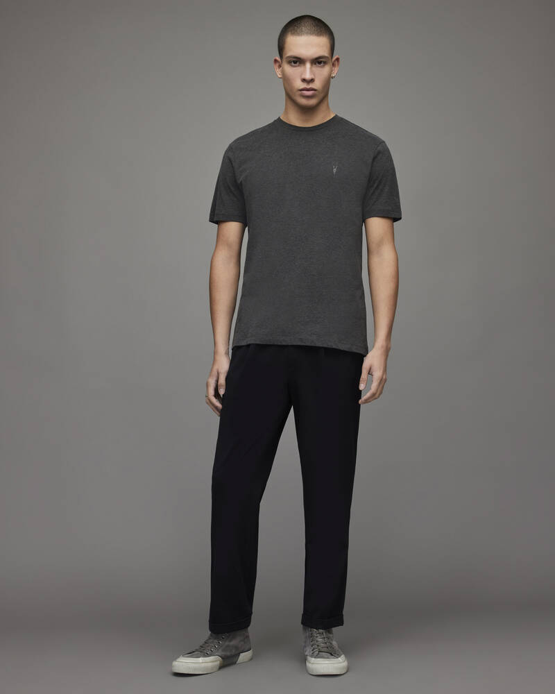 Charcoal Marl Allsaints Brace Crew Brushed Cotton T Shirt | MD131G-811