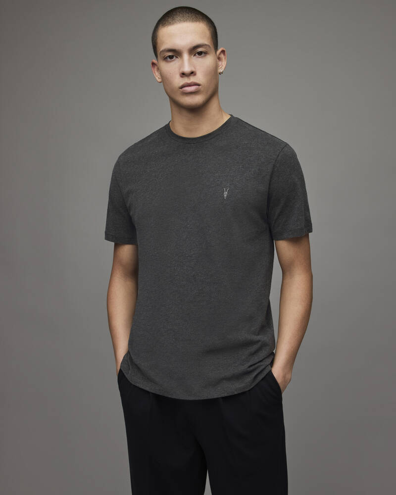 Charcoal Marl Allsaints Brace Crew Brushed Cotton T Shirt | MD131G-811