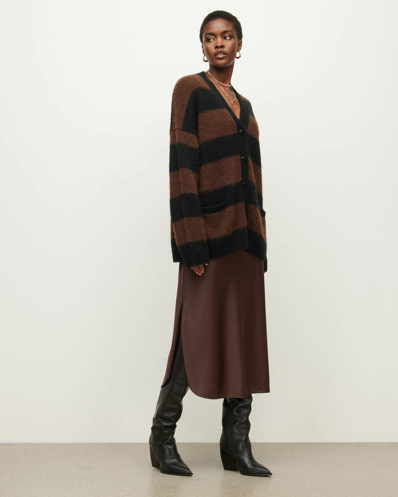 Chestnut/Black Allsaints Lou Stripe Cardigan | WK038U-7899