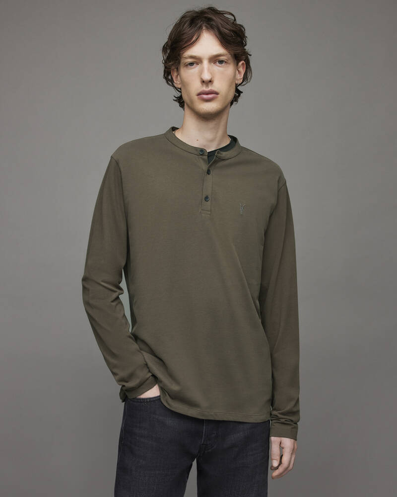 Clove Brown Allsaints Brace Long Sleeve Brushed Cotton Henley | MD059X-6470