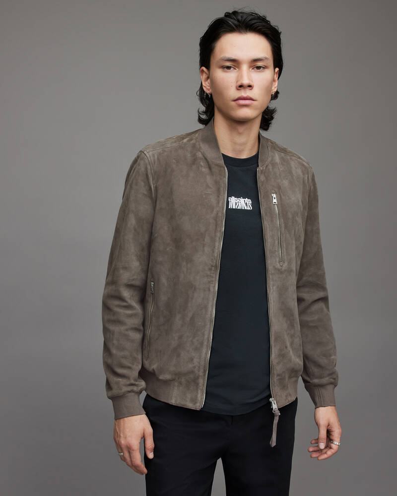 Concrete Grey Allsaints Kemble Suede Bomber Jacket | ML064W-4693