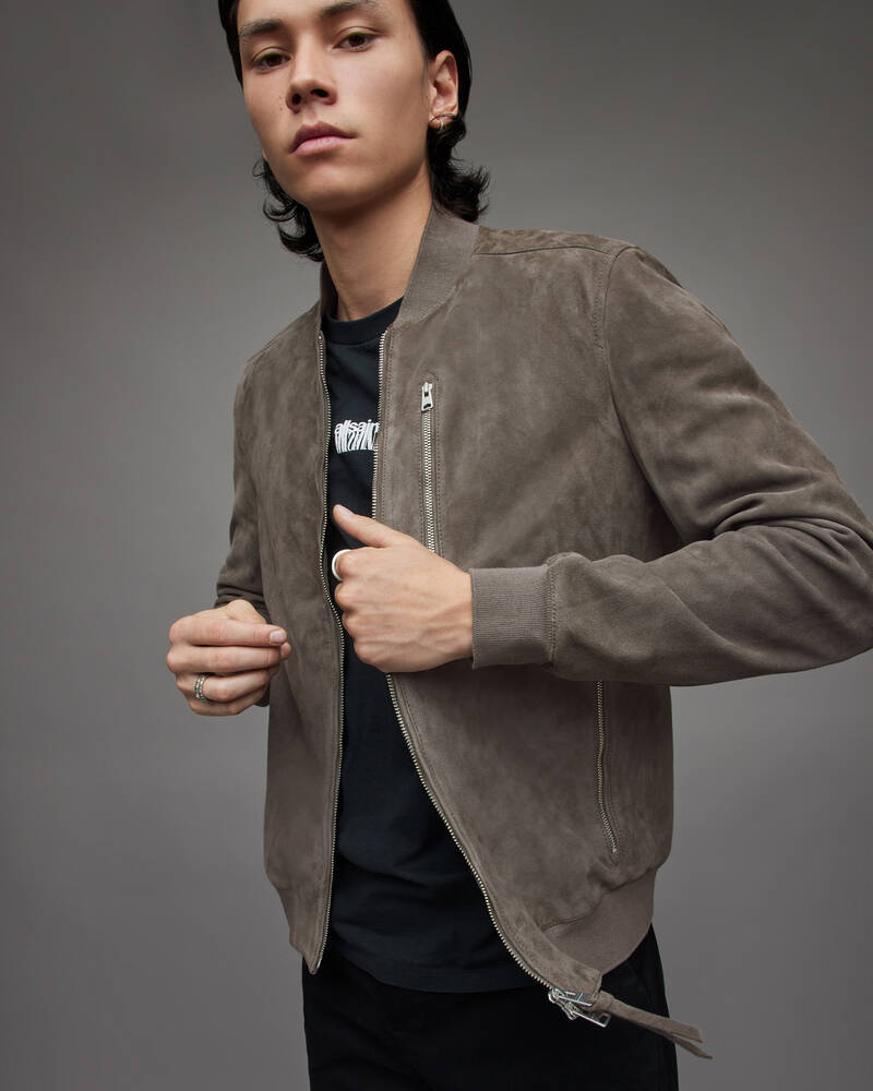 Concrete Grey Allsaints Kemble Suede Bomber Jacket | ML064W-4693