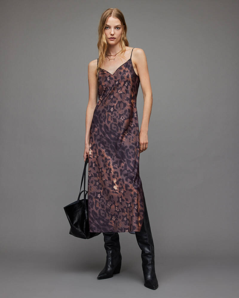 Conker Brown Allsaints Tiana Celia Midi Slip Dress | WD112X-5604