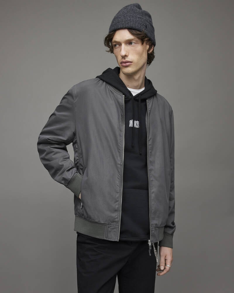 Dark Grey Allsaints Bassett Ramskull Bomber Jacket | MJ125X-584