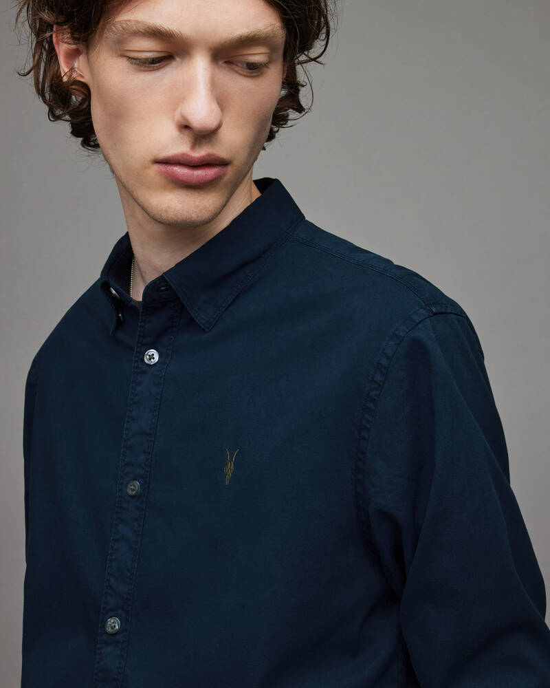 Dark Navy Blue Allsaints Hawthorne Ramskull Stretch Fit Shirt | MS107X-4378