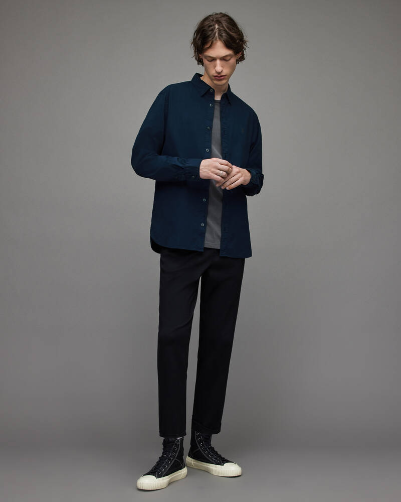 Dark Navy Blue Allsaints Hawthorne Ramskull Stretch Fit Shirt | MS107X-4378