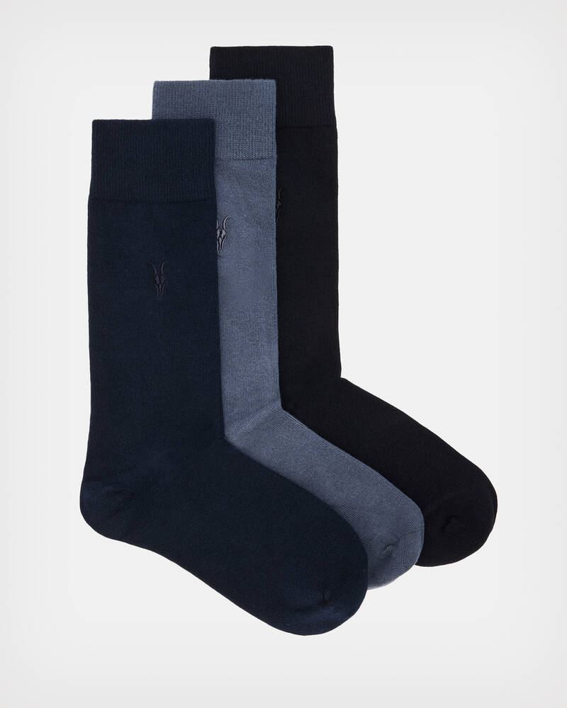 Deep Bl/Dull Bl/Bk Allsaints Adan Ramskull 3 Pack Socks | MW605X-8344