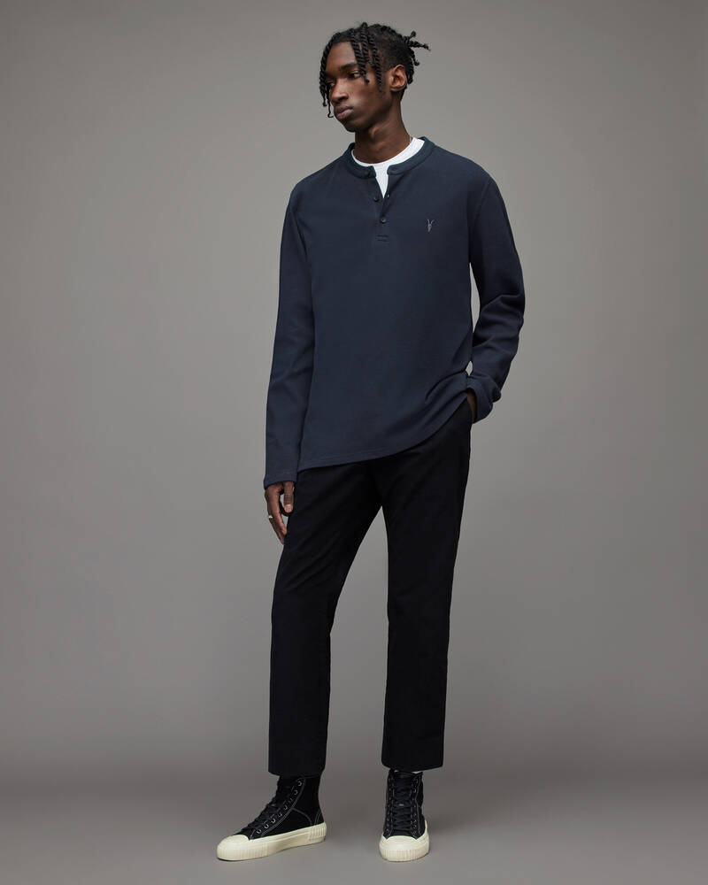 Deep Blue Allsaints Hayes Long Sleeve Henley T Shirt | MD012X-6727